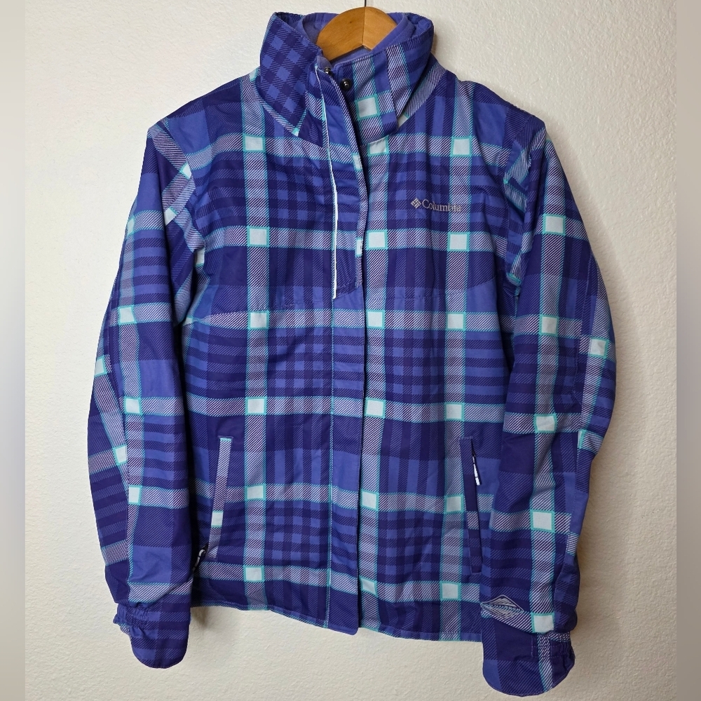 Columbia Bugaboo Girls Omnitech Ski Jacket, Purple Plaid, Size L (14-16)